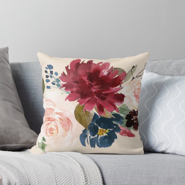 Item preview, Burgundy Navy Peach Watercolor Flowers designed and sold by junkydotcom.