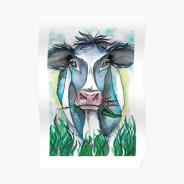 Cow With Flowers Poster