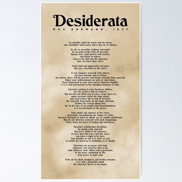 Desiderata Desiderata Poem by Max Ehrmann 1927 Poster Print 