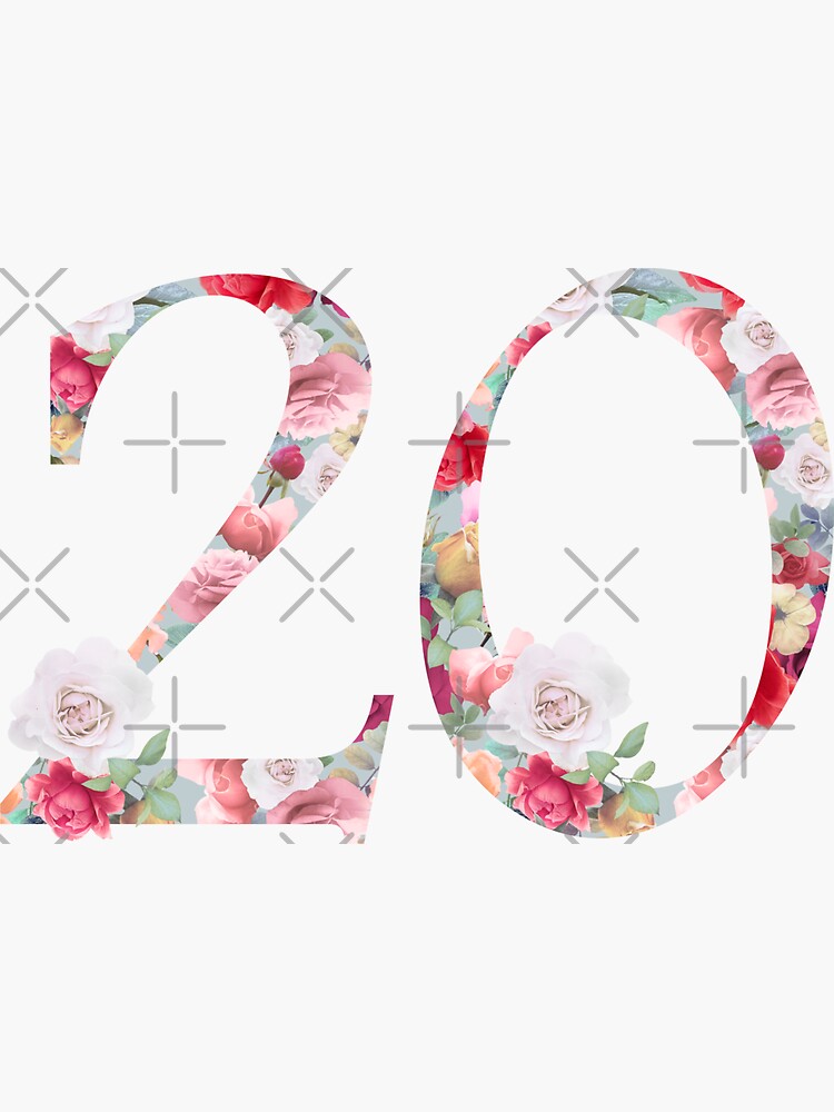 "Flower Number Twenty Spring Flower Bloom Celebrating 20" Sticker for