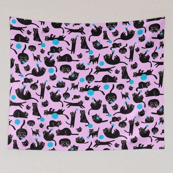 Item preview, Black cats playing with a ball (pink background variant) designed and sold by EliSoft.