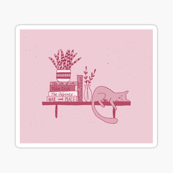 Cat, books and plant III Sticker