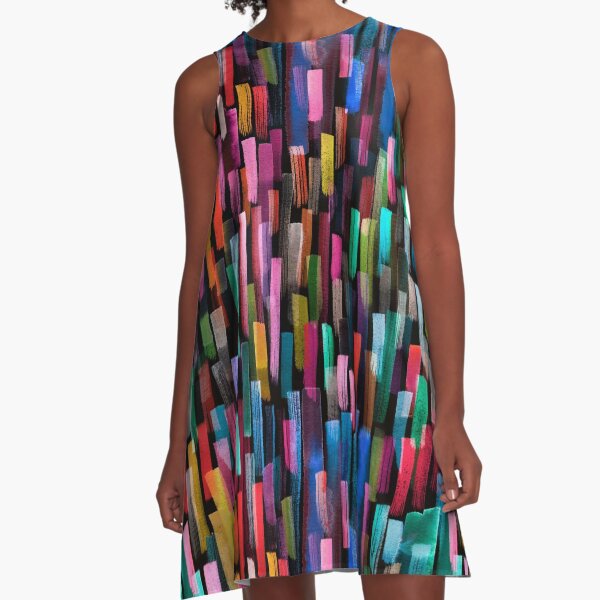 Multicolored watercolor stripes pattern A-Line Dress