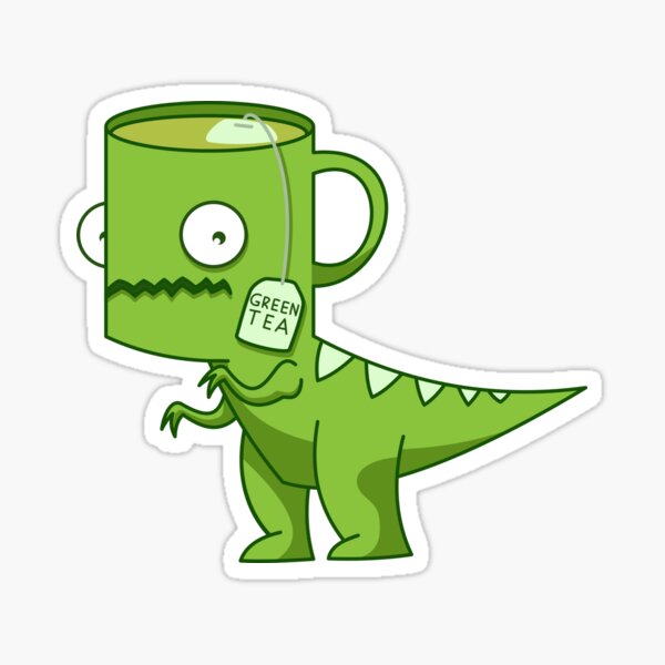 “Green Tea-Rex” Sticker by -peps– | Redbubble