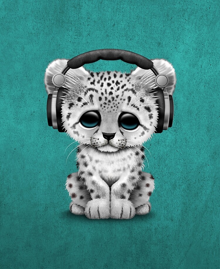 Coque Et Skin Adhesive Ipad Mignon Leopard Des Neiges Cub Dj Portant Des Ecouteurs Sur Bleu Par Jeffbartels Redbubble