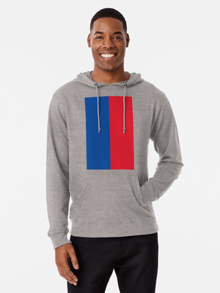 half red and half blue hoodie