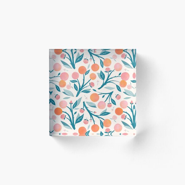 Peaches and Peony Buds Acrylic Block