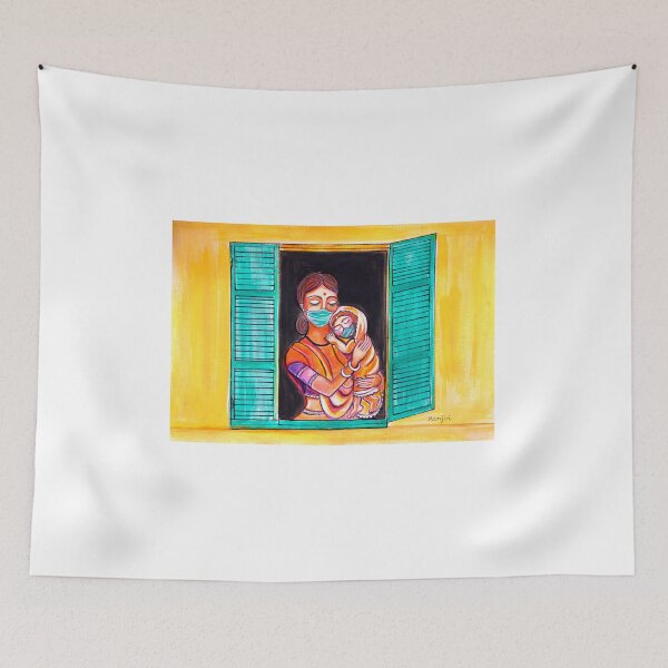 Item preview, Mother and child window to the world art corona pandemic Painting designed and sold by artbymanjiri.