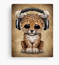 Cute Leopard Cub Dj Wearing Headphones Canvas Print