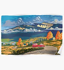 Vintage travel camper country landscape poster Poster