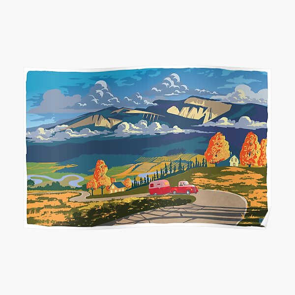 Vintage travel camper country landscape poster Poster