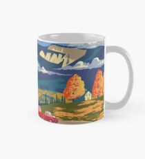 Vintage travel camper country landscape poster Mug