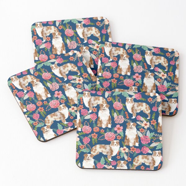 Item preview, Australian Shepherd Florals red merle dog navy blue designed and sold by PetFriendly.
