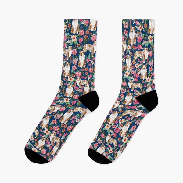 Item preview, Australian Shepherd Florals red merle dog navy blue designed and sold by PetFriendly.