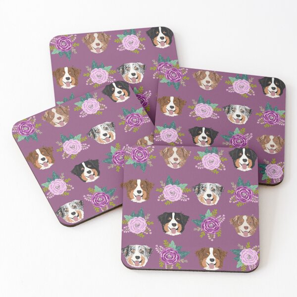Item preview, Australian Shepherd faces pattern pink cute dogs - purple florals designed and sold by PetFriendly.