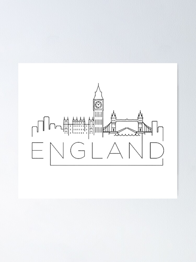 Poster Dessin Angleterre Dessin Numerique B W Par Euror Design Redbubble