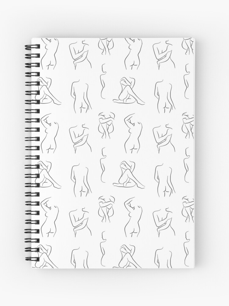 Nude Women Line Art Drawing Pattern - Black and White Spiral