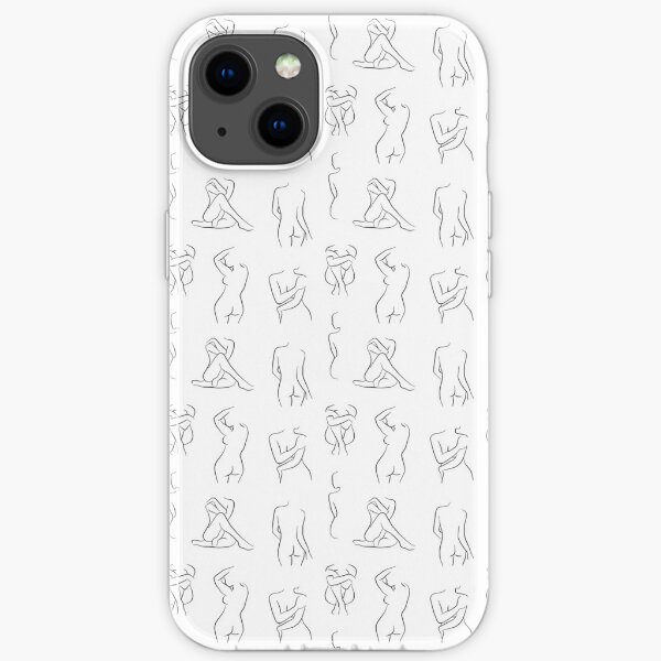 Nude Women Line Art Drawing Pattern - Black and White iPhone Soft Case