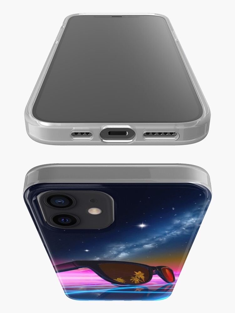 Alternate view of Sunglasses in a synthwave landscape iPhone Case