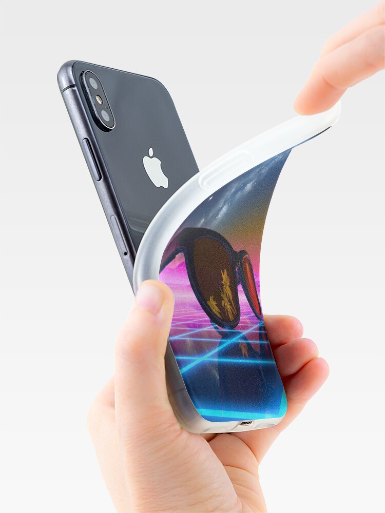 Alternate view of Sunglasses in a synthwave landscape iPhone Case