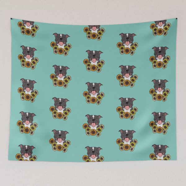 Item preview, Happy Staffy with Sunflowers designed and sold by Holly Wells . Sweet Illustrations.
