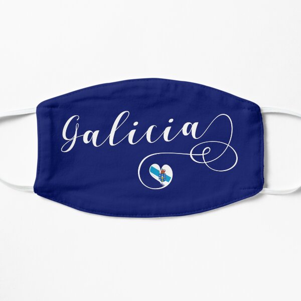 Corazon Bandera De Galicia, Gallego, Galiza Mascarilla plana