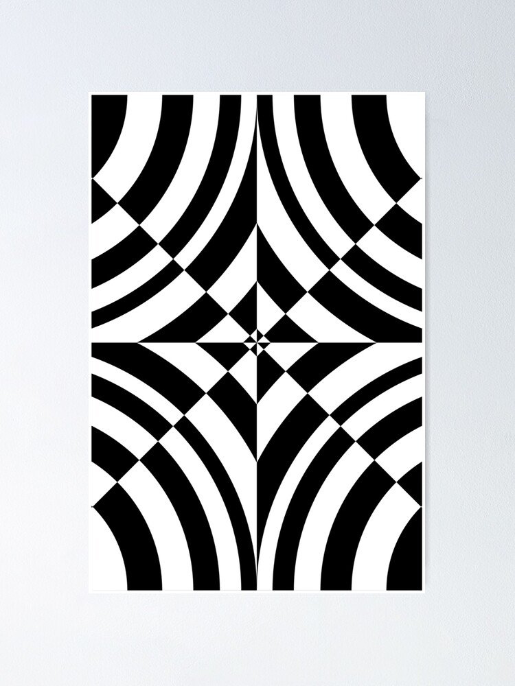 Echecs abstraction g om trique en noir et blanc op art Poster