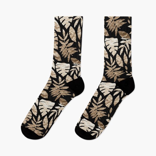 Item preview, Gold Leaves Pattern Golden tropical on Black designed and sold by Bebichic.
