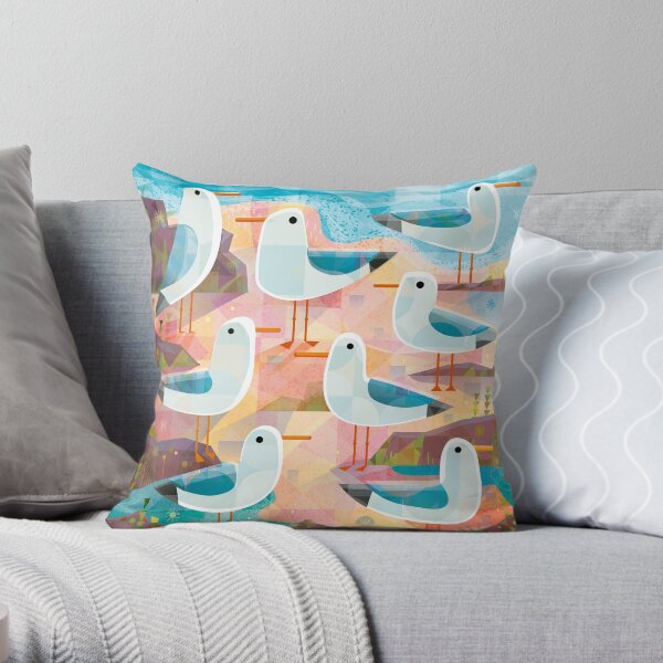 Seagulls on a Sunlit Shore Throw Pillow
