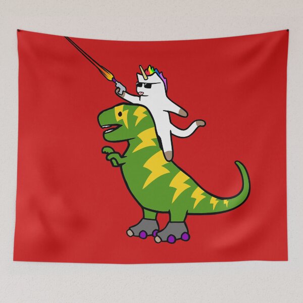 Item preview, Unicorn Cat Riding Lightning T-Rex (Red Background) designed and sold by jezkemp.