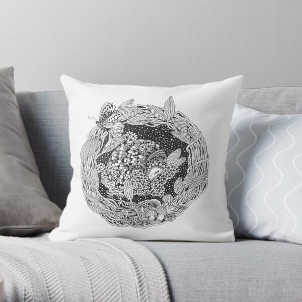 Pangolin's Dream Black and White Doodle Art Throw Pillow
