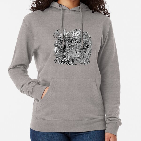 Under The Sea #4 Black and White Doodle Art Lightweight Hoodie