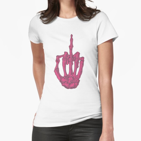 Skeletal Middle Finger - Pink Fitted T-Shirt