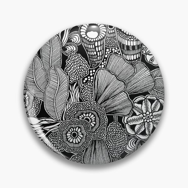 Rainforest Black and White Doodle Art Pin