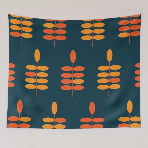 Item preview, Retro Orange Leaves with Blue Bkgrd designed and sold by Orchyd.