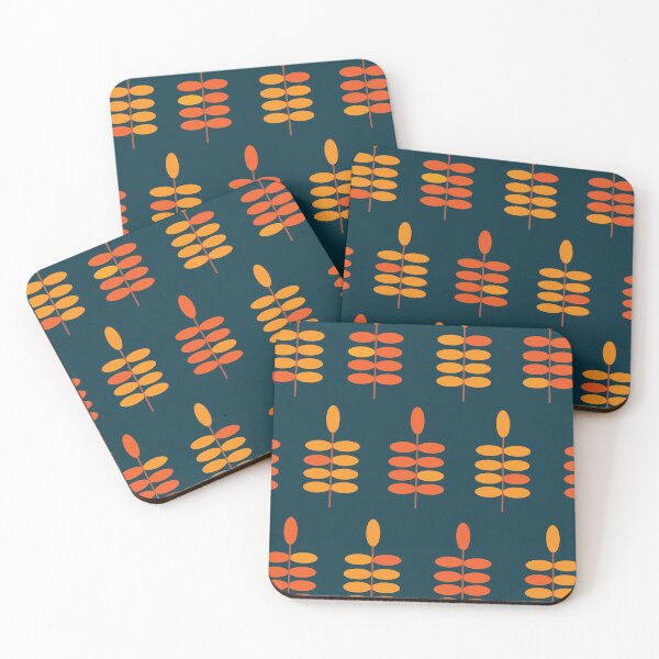 Item preview, Retro Orange Leaves with Blue Bkgrd designed and sold by Orchyd.