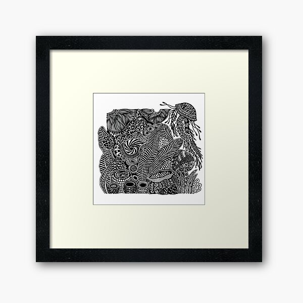 Under The Sea #1 Black and White Doodle Art Framed Art Print