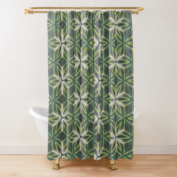 Green Neon Floral Shower Curtain