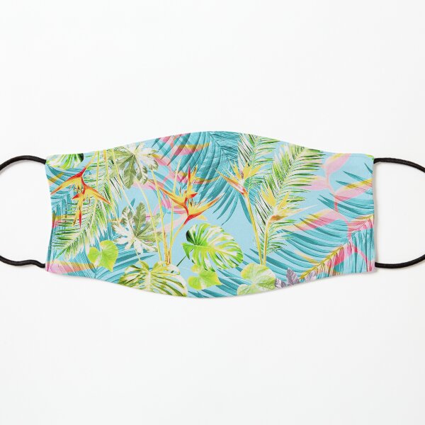 Bermuda Skies #RBSTAYCAY #Floral #Hawaiian #Luau #Beach #Summer #Blue #Colorful #Palm #Monstera Kids Mask