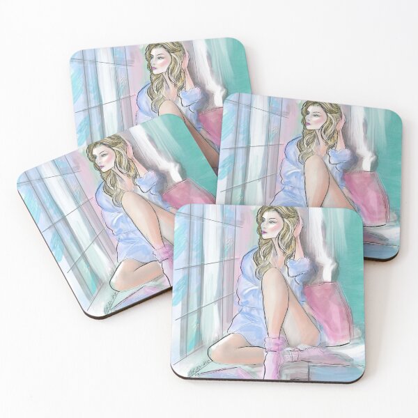 Item preview, Dreaming fashion blogger girl at home aquarelle pastelle  designed and sold by PG Illustration.