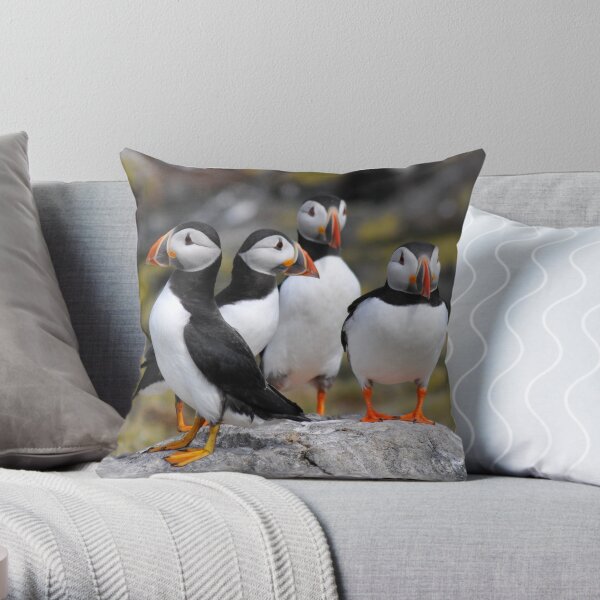 Puffin Group Throw Pillow