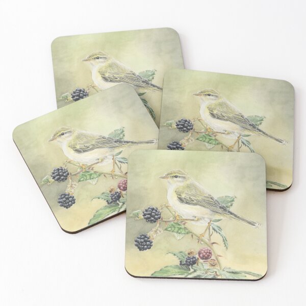 Item preview, Willow Warbler on blackberries on green designed and sold by LittleForestArt.