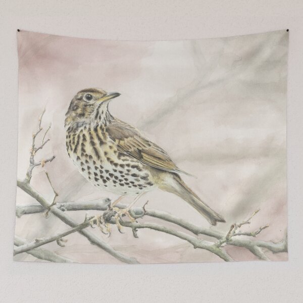 Item preview, Song Thrush on Grey and Pink designed and sold by LittleForestArt.