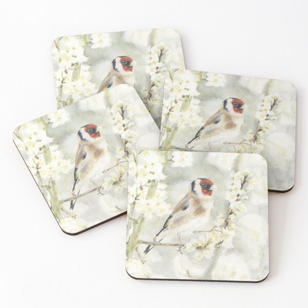 Item preview, Goldfinch in White Blossom designed and sold by LittleForestArt.