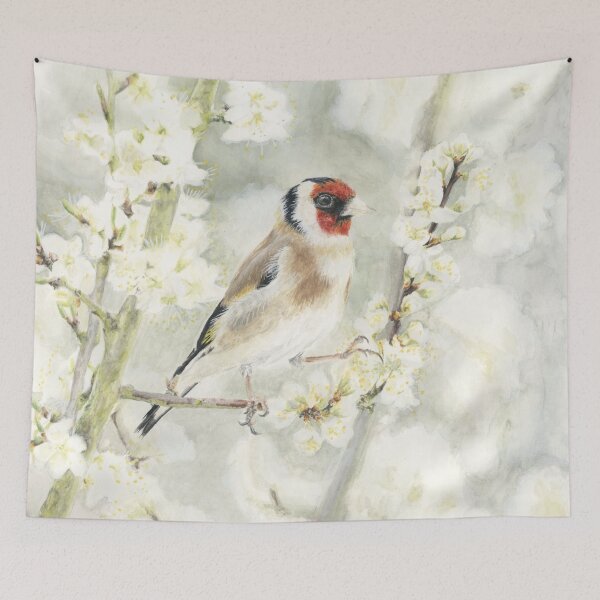 Item preview, Goldfinch in White Blossom designed and sold by LittleForestArt.