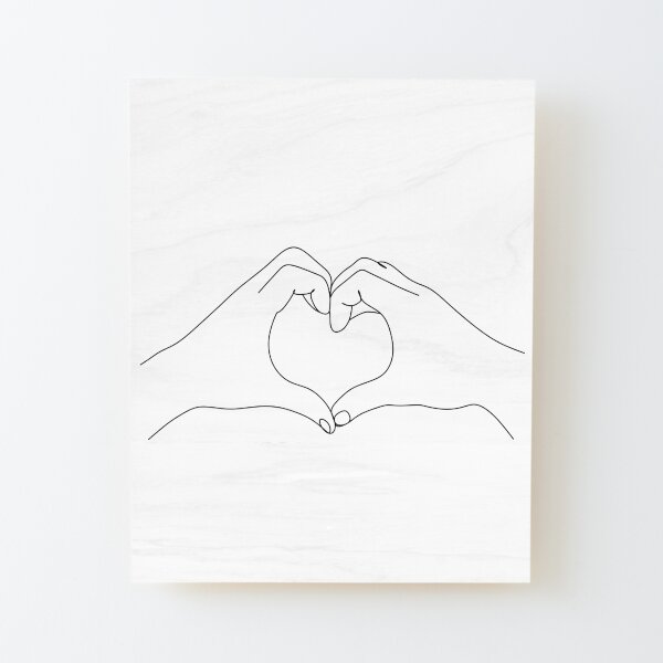 Romantic Holding Hands Outline Drawing Loving Couple On Wood Print