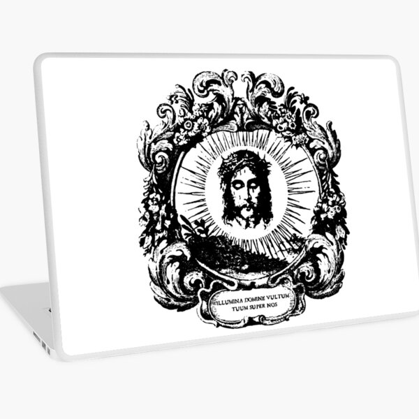 Face of Jesus with Latin Text Vintage Line Art Laptop Skin