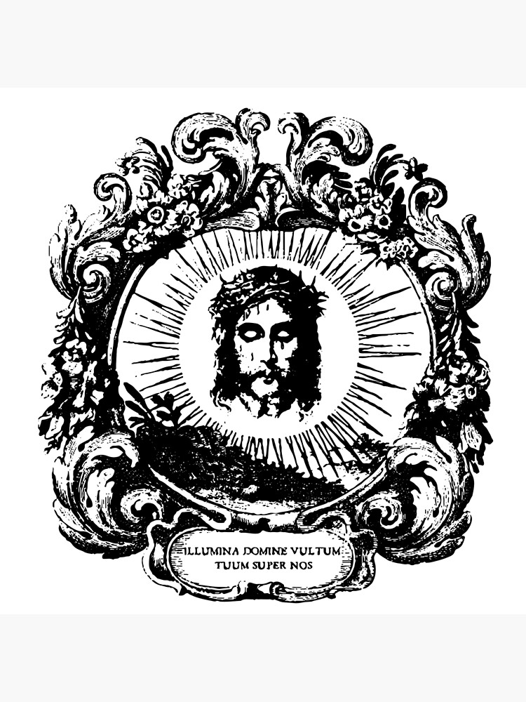  Face Of Jesus With Latin Text Vintage Line Art Poster By Shalone86 