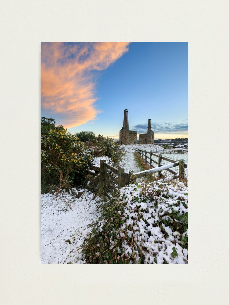 Thumbnail 1 of 3, Photographic Print, Snowy sunset (Wheal Unity Wood Mines) designed and sold by bitm2007.