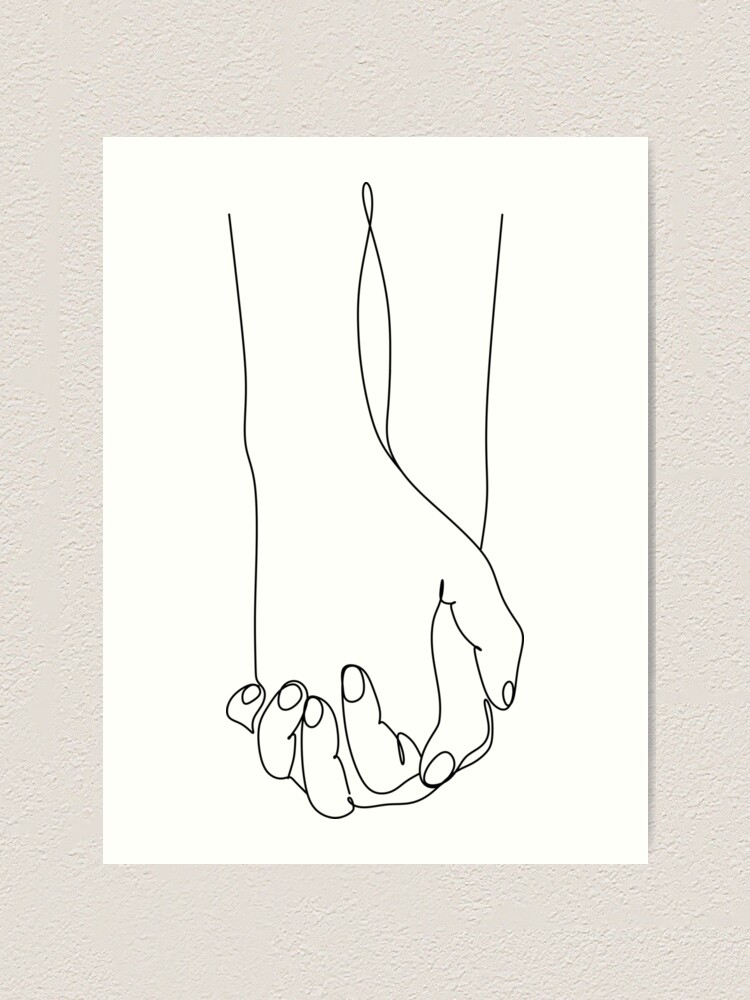 Black White Hands Artwork One Line Holding Hands Minimal Fine Decor 
